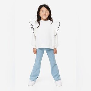 H&M Kids Girls White Ruffle with Black lines Sweatshirt